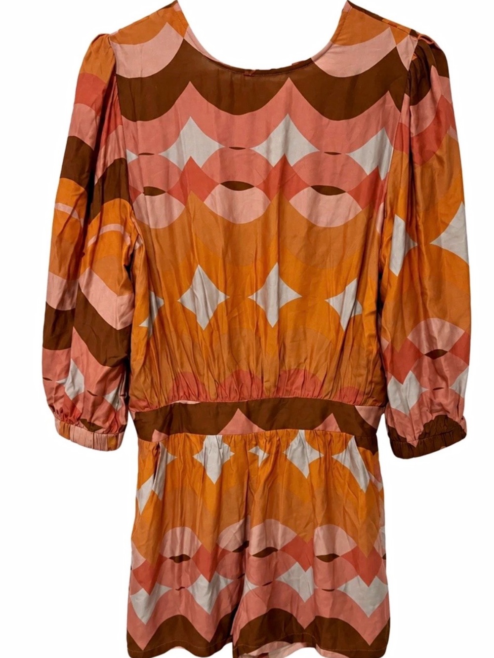 Vici Orange Pink Brown Geometric Long Sleeve Dress Romper